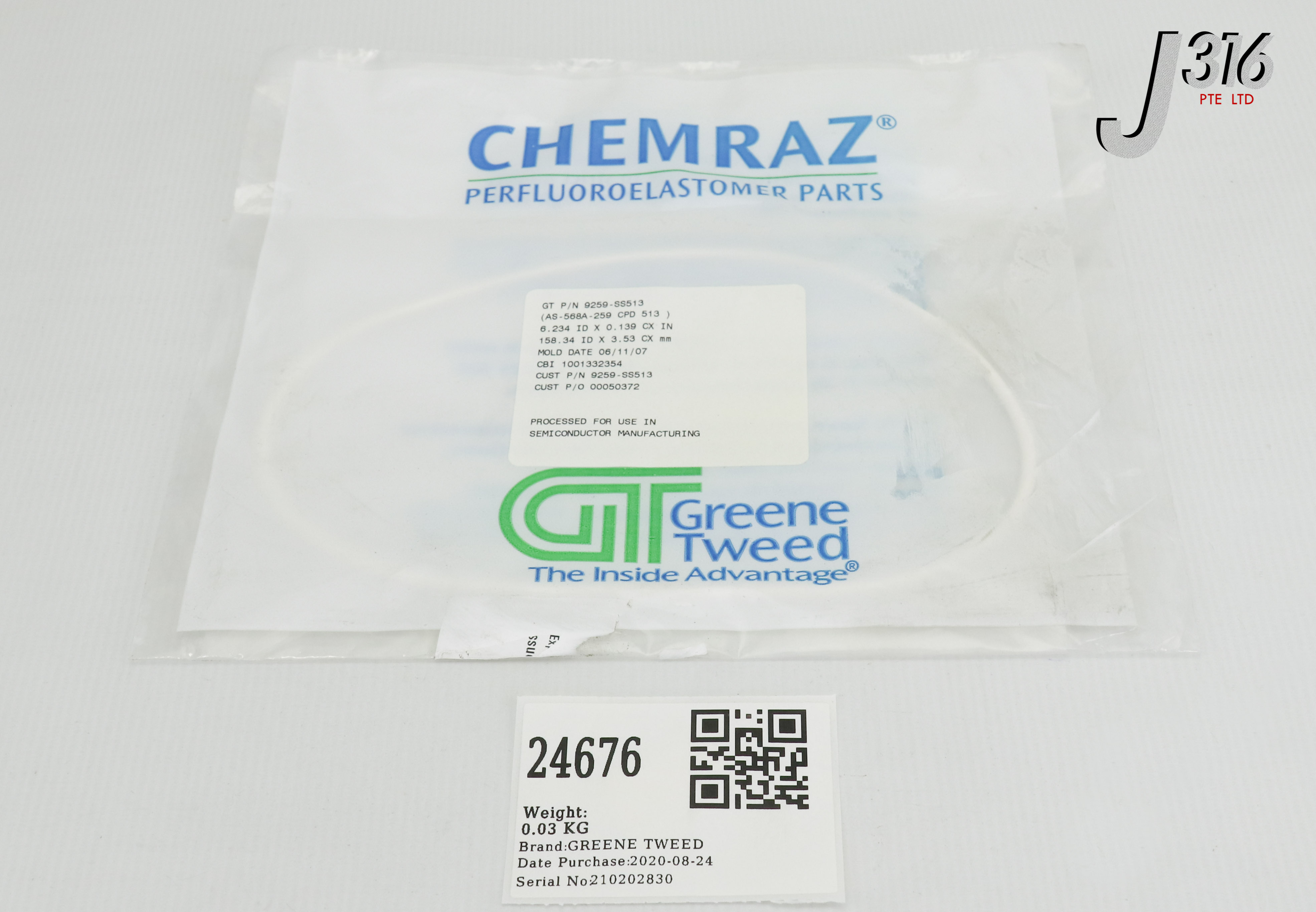 24676 GREENE TWEED CHEMRAZ O-RING, 6.234 ID X 0.139 CX (NEW) 9259